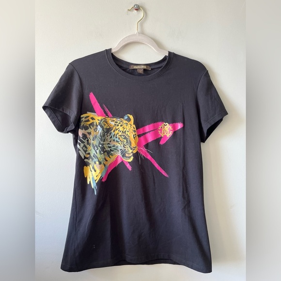 Roberto Cavalli Cotton Tiger Print Black Tee T-Shirt Large - Picture 1 of 8
